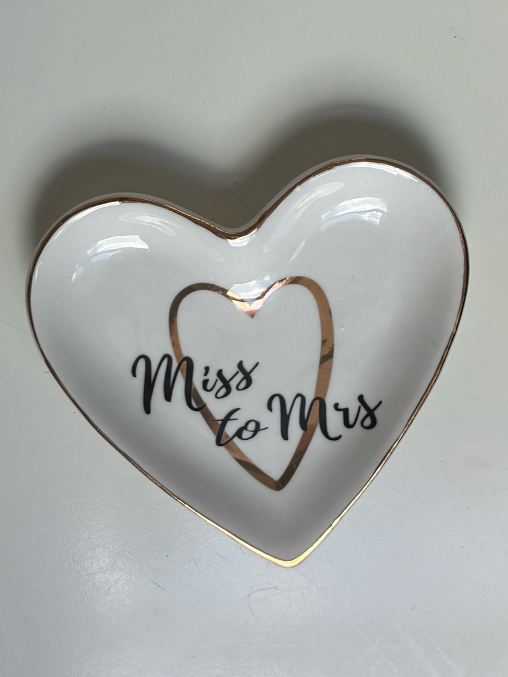 Miss to Mrs White and Gold Heart Trinket Dish